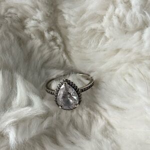 Pandora Silver Teardrop Ring with Clear Stone